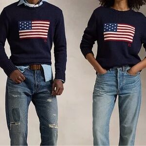 NWT Polo Ralph Lauren Unisex The Iconic Flag Sweater Navy Fall American Size M